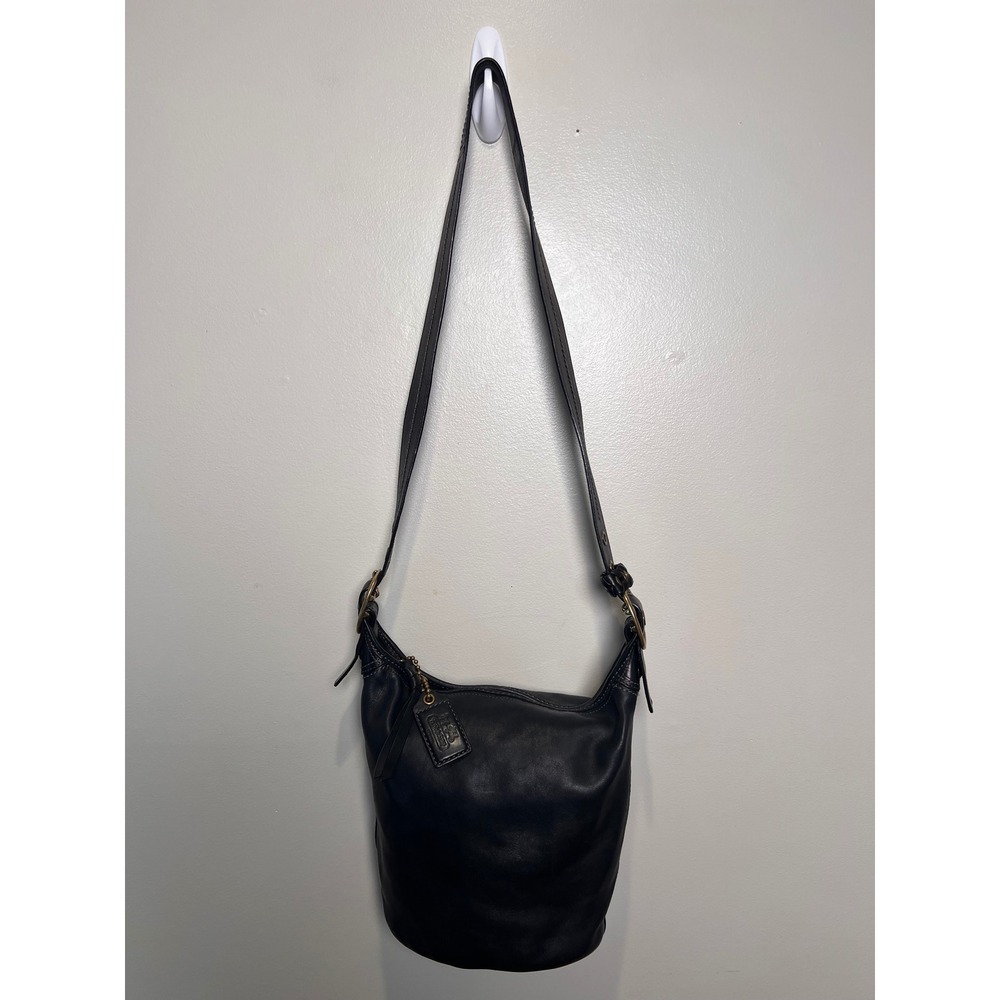 Vintage Coach Bleecker Tattersall Bucket Bag Black 11422 Leather Purse Y2K